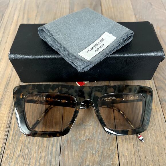 Thom Browne 52MM Square Sunglasses Tortoiseshell TBS415-52-02 w/ Case & Cloth - Picture 1 of 14